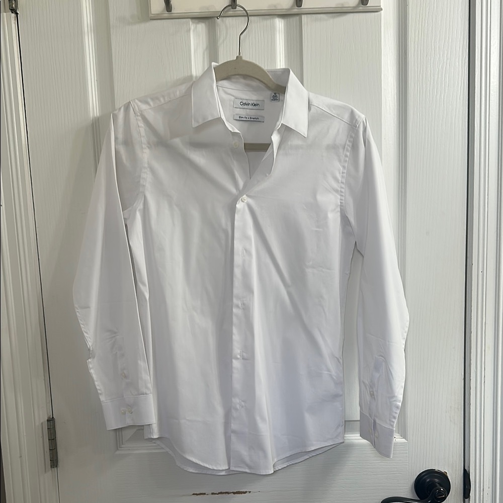 Youth Calvin Klein White Dress Shirt Classic Long-Sleeve